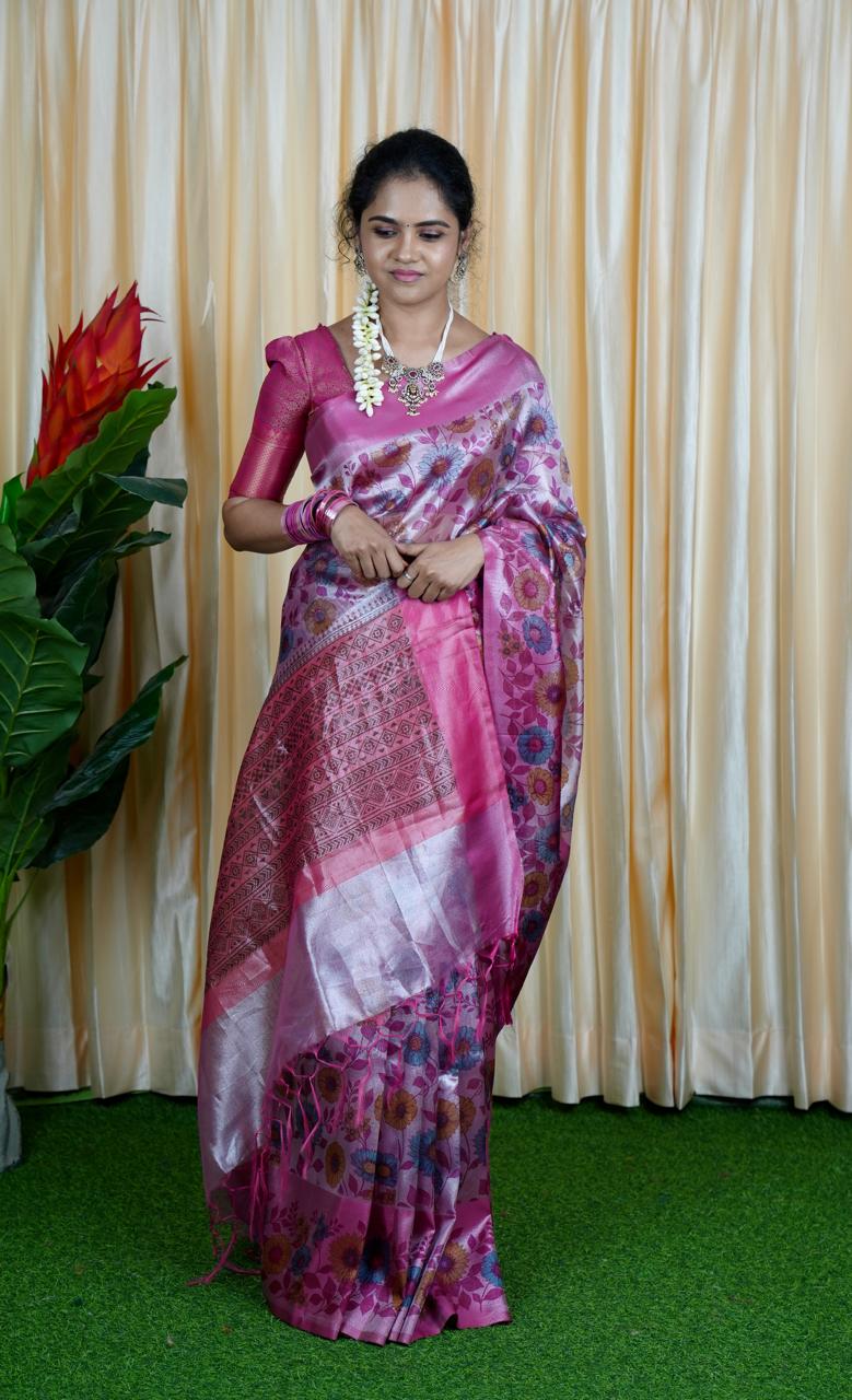 Soft Tissue Floral Printed Saree🥳