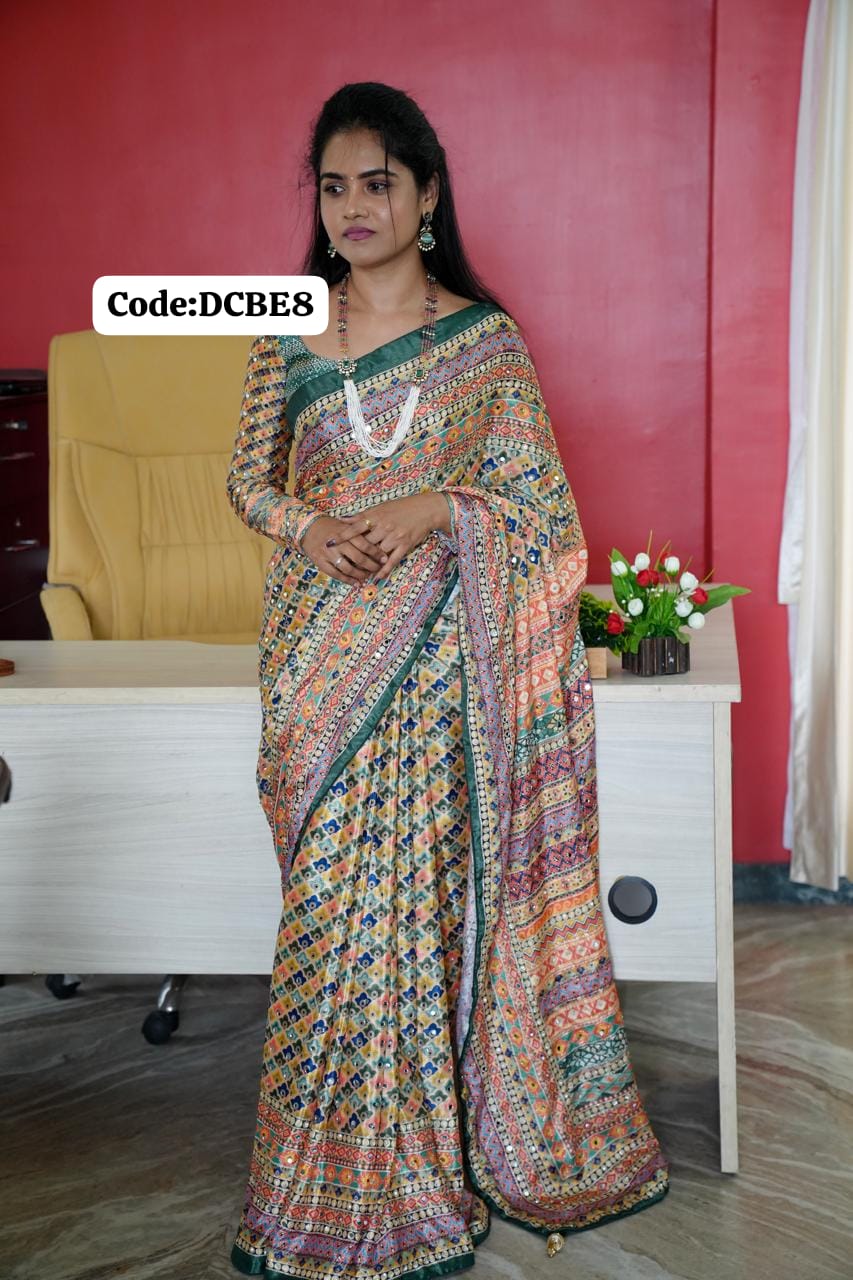 Georgette mirror work saree🥳