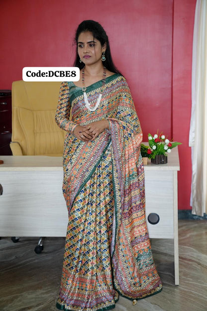 Georgette mirror work saree🥳