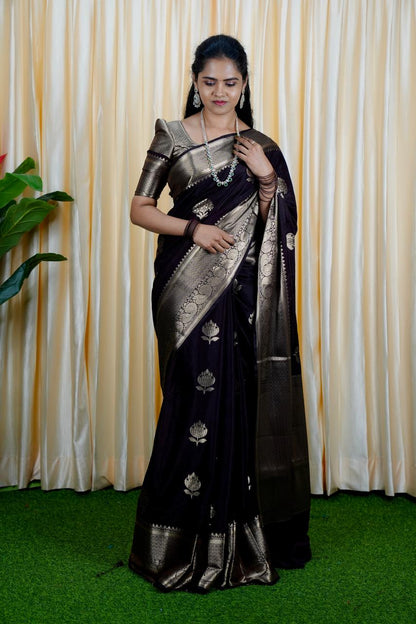 Premium warm silk sarees(deep choclate brown) no animal figure  🥳✅