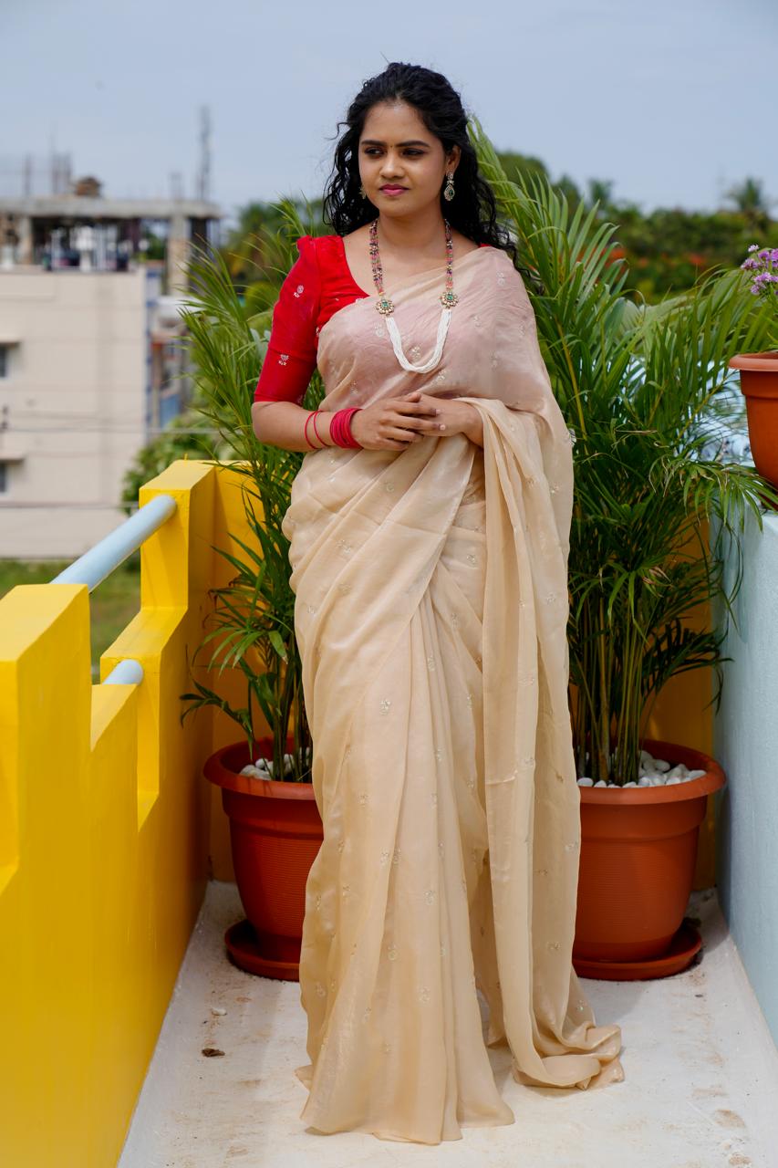 Space silk sarees.🥳with contrast blouse(Red colour)