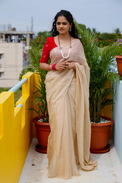 Space silk sarees.🥳with contrast blouse(Red colour)