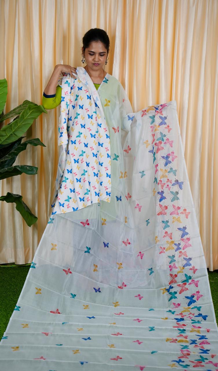 Organza Butterfly Design Saree 🥳