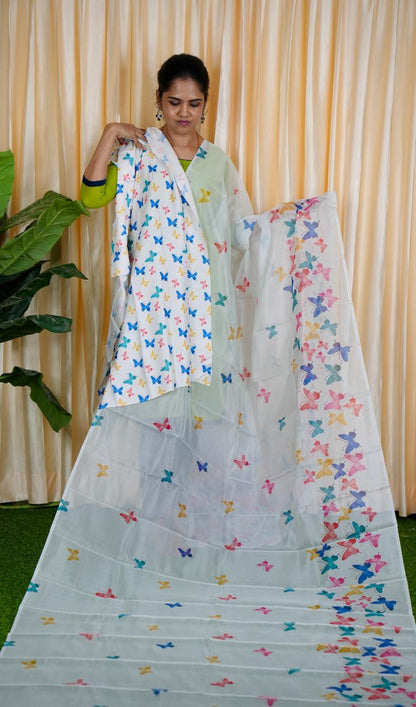 Organza Butterfly Design Saree 🥳