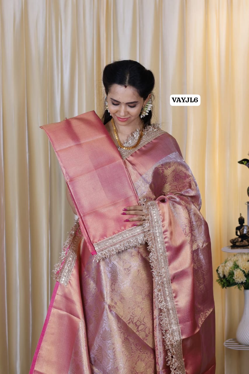 Saipallavi inspired premium tissue semi silk saree with lace work border 🥳