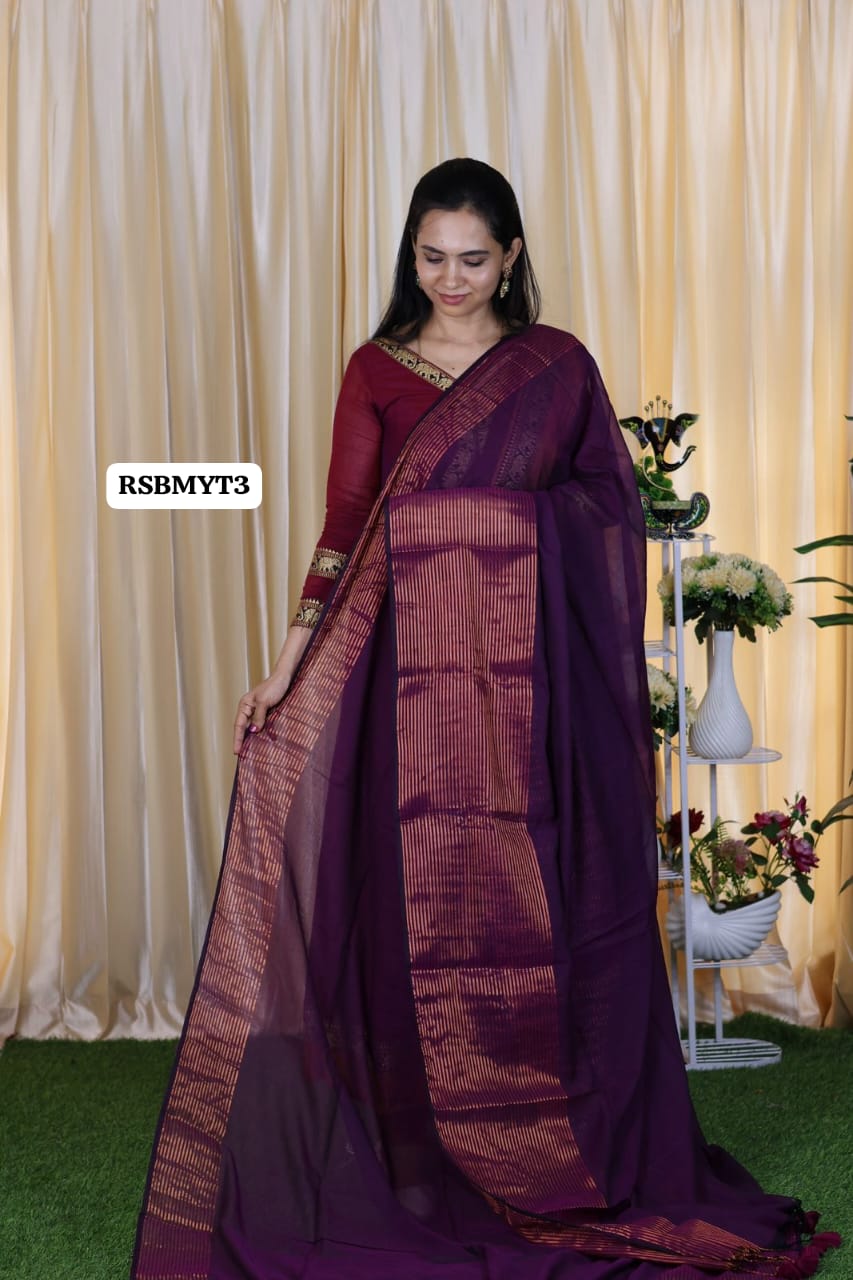 Mul Mul cotton saree light weight with running blouse 👇