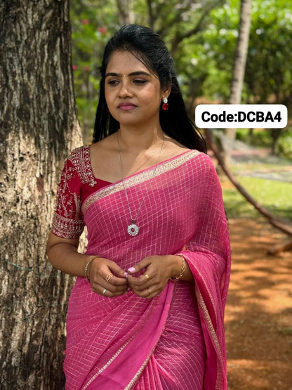 Viscose Georgette Satin border saree with same blouse shown as picture🥳