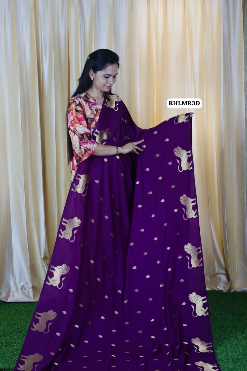 Singapenne saree mulberry soft silk saree with lion design border pichwai style mottif sold❌