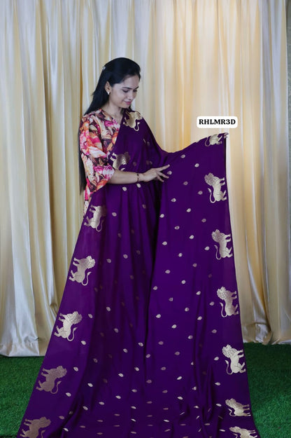 Singapenne saree mulberry soft silk saree with lion design border pichwai style mottif sold❌
