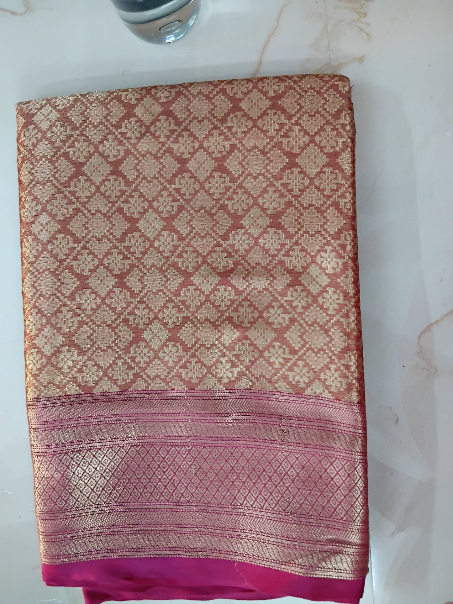Bridal tissue silk saree dark pink📷
