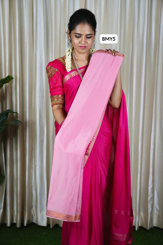 Semi Mysore Crepe Silk with copper border 🥳