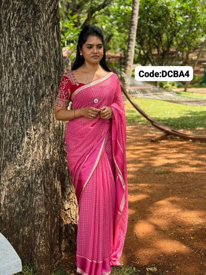 Viscose Georgette Satin border saree with same blouse shown as picture🥳