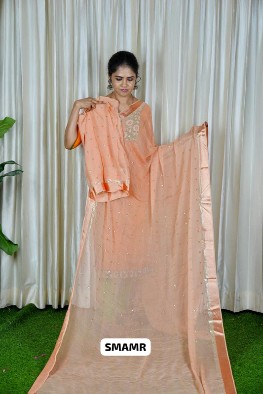 Pure georgette sarees with chumky works.🥳
