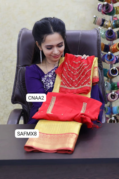 Kanchi bridal semi silk saree with Premium quality net work aari blouse  Combo ( unsistched ) 🥳