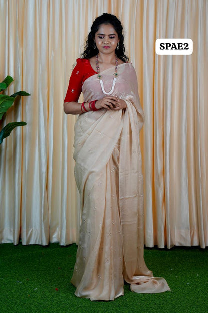 Space silk sarees.🥳with contrast blouse(Red colour)