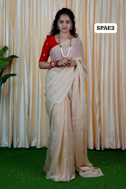 Space silk sarees.🥳with contrast blouse(Red colour)
