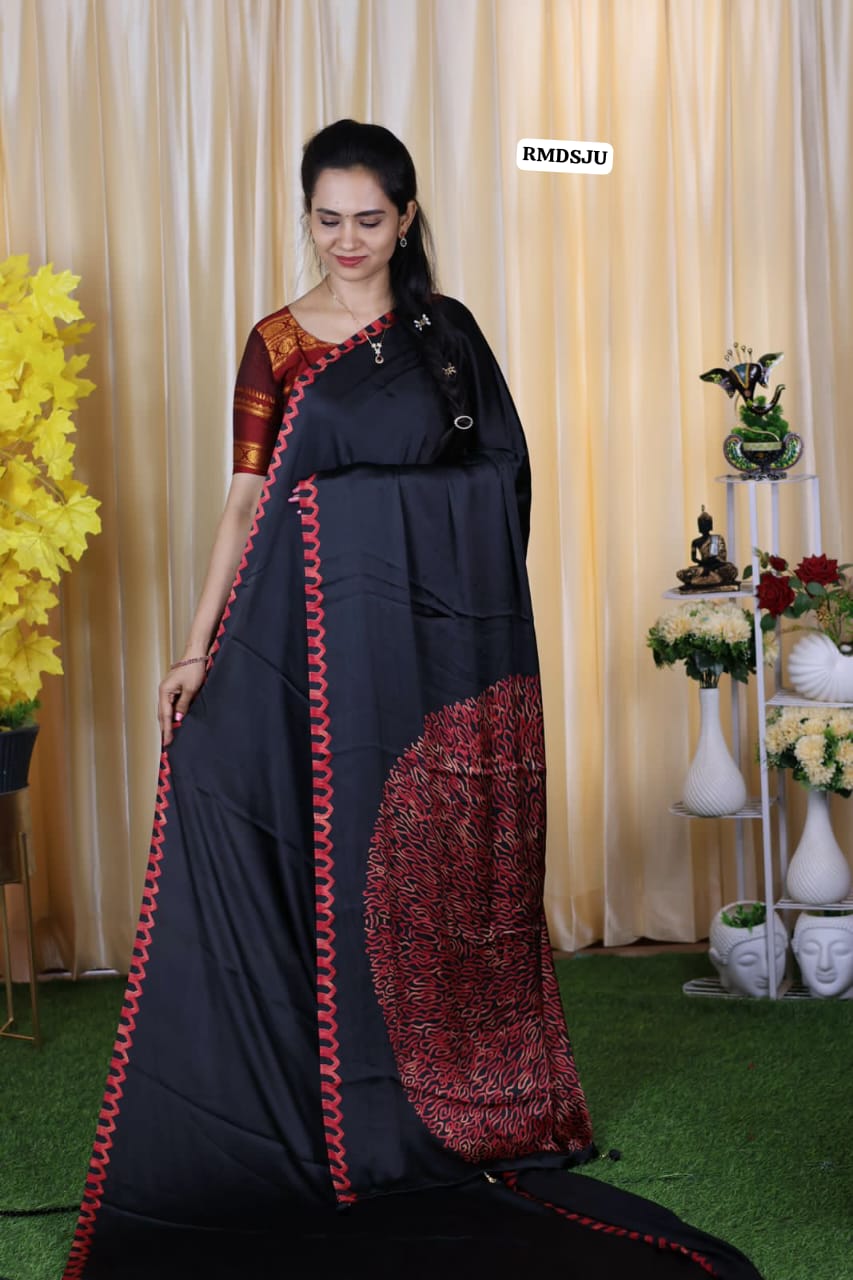 premium modal satin silk saree with heavy latkan🥳