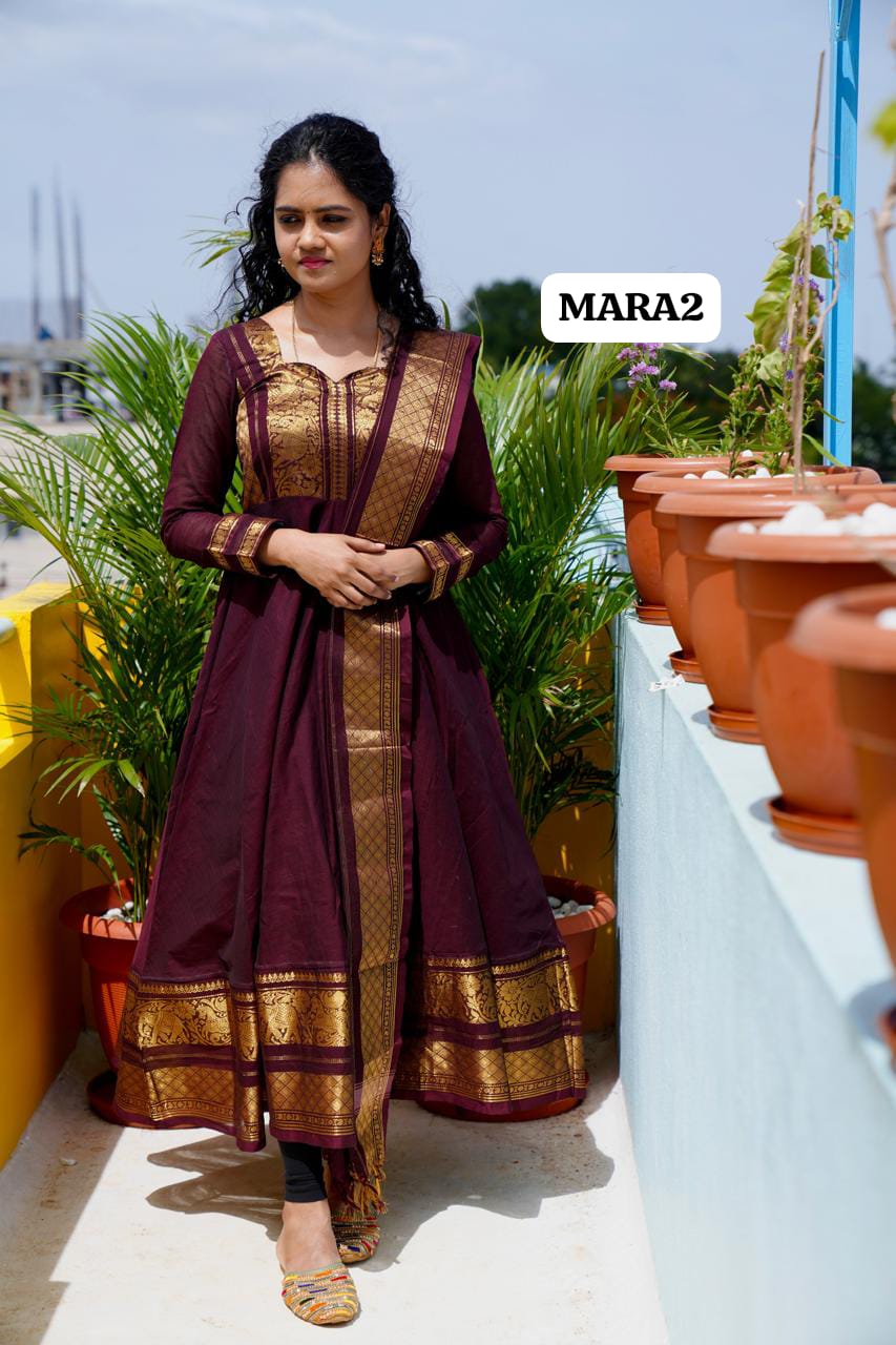 Premium kanchi cotton Anarkali unstitched (slight design change animal figure)🥰😎📚