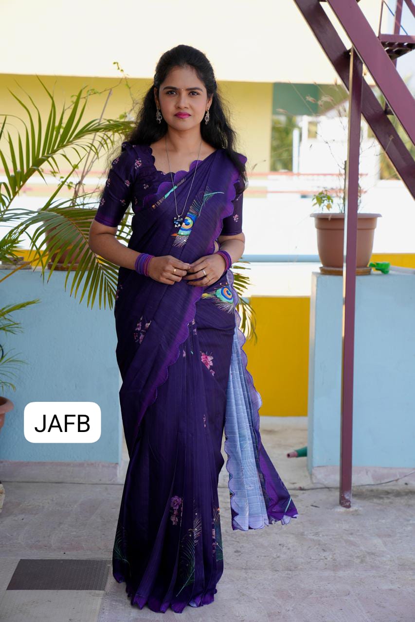 Handloom tussar silk with peacock feather digital print 🥳