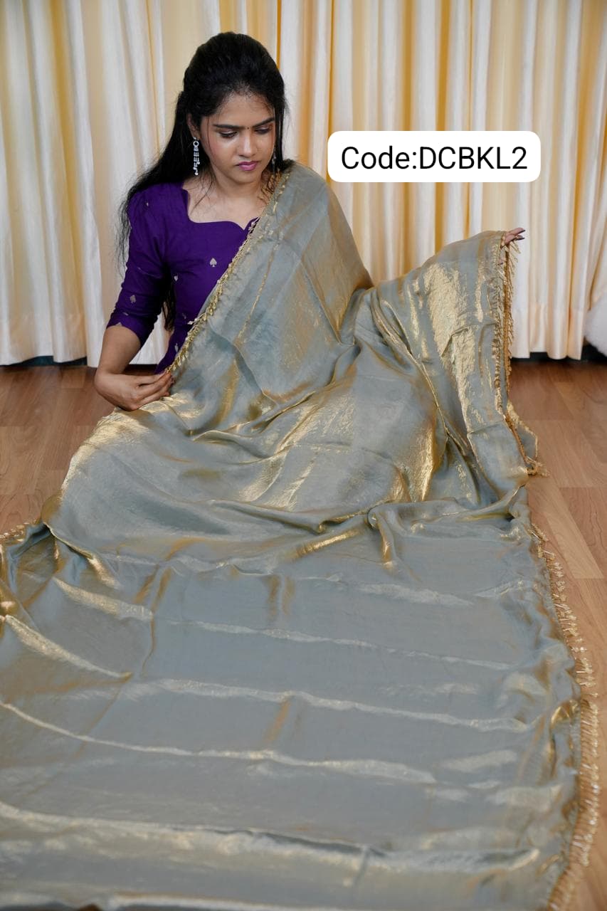 Shiny space silk saree with beads hangings 🥰😎📚