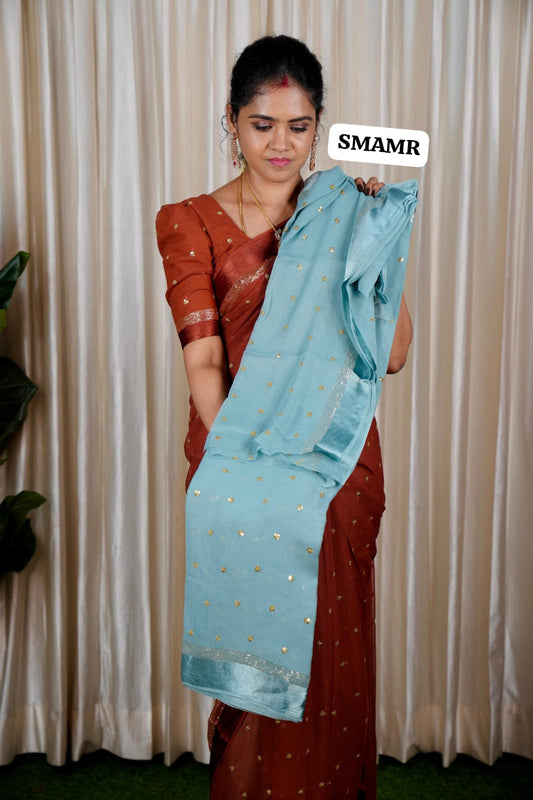 Pure georgette sarees with chumky works🥳