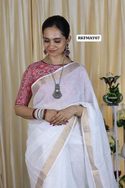 Aadi offer 🤩linen cotton saree with mix match blouse🥳