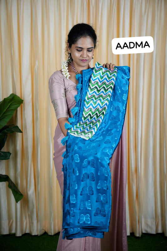 Shiny satin silk saree plus contrast blouse🥳