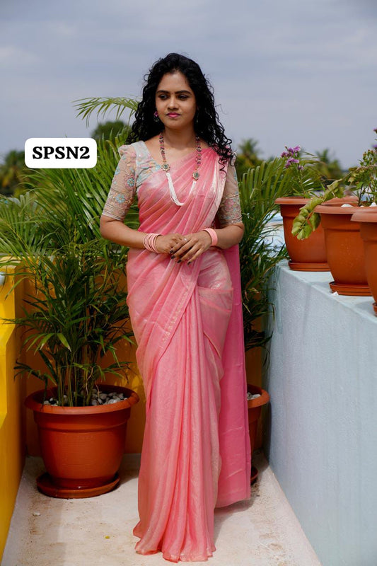 Space silk saree with Net Blouse(Unstitched)🥳✅