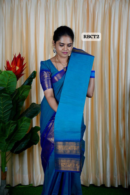 Kanchi Cotton Saree🥰😎 sky blue with heavy blue