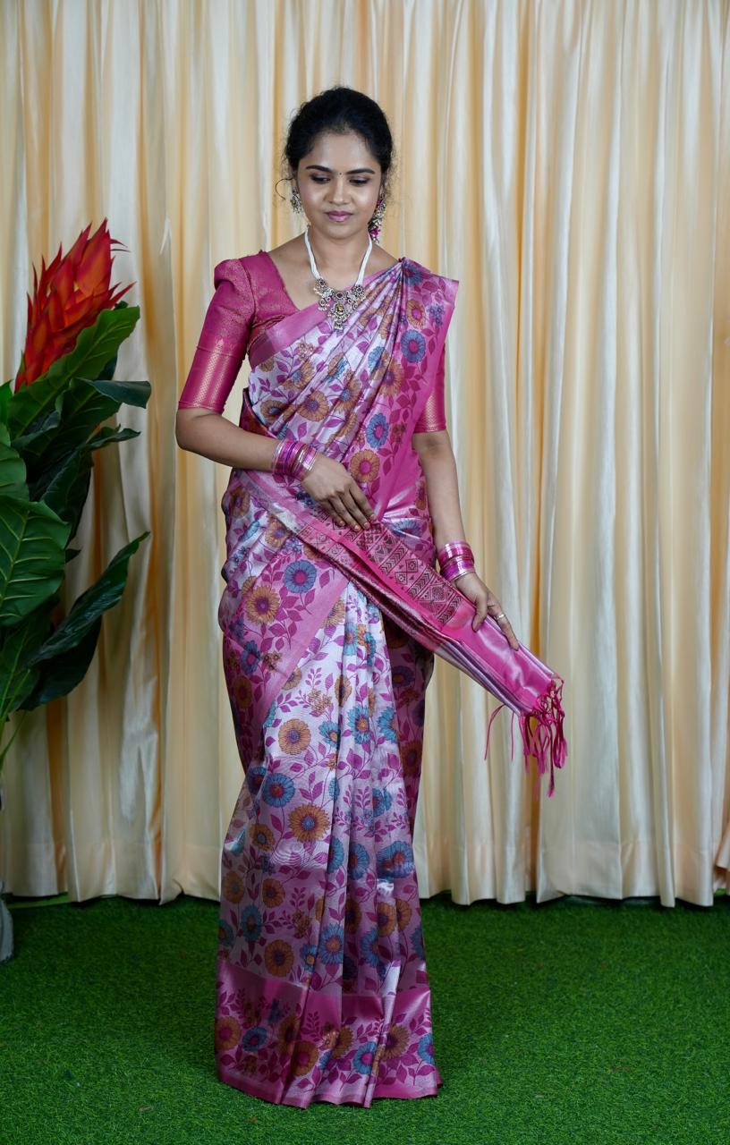 Soft Tissue Floral Printed Saree🥳