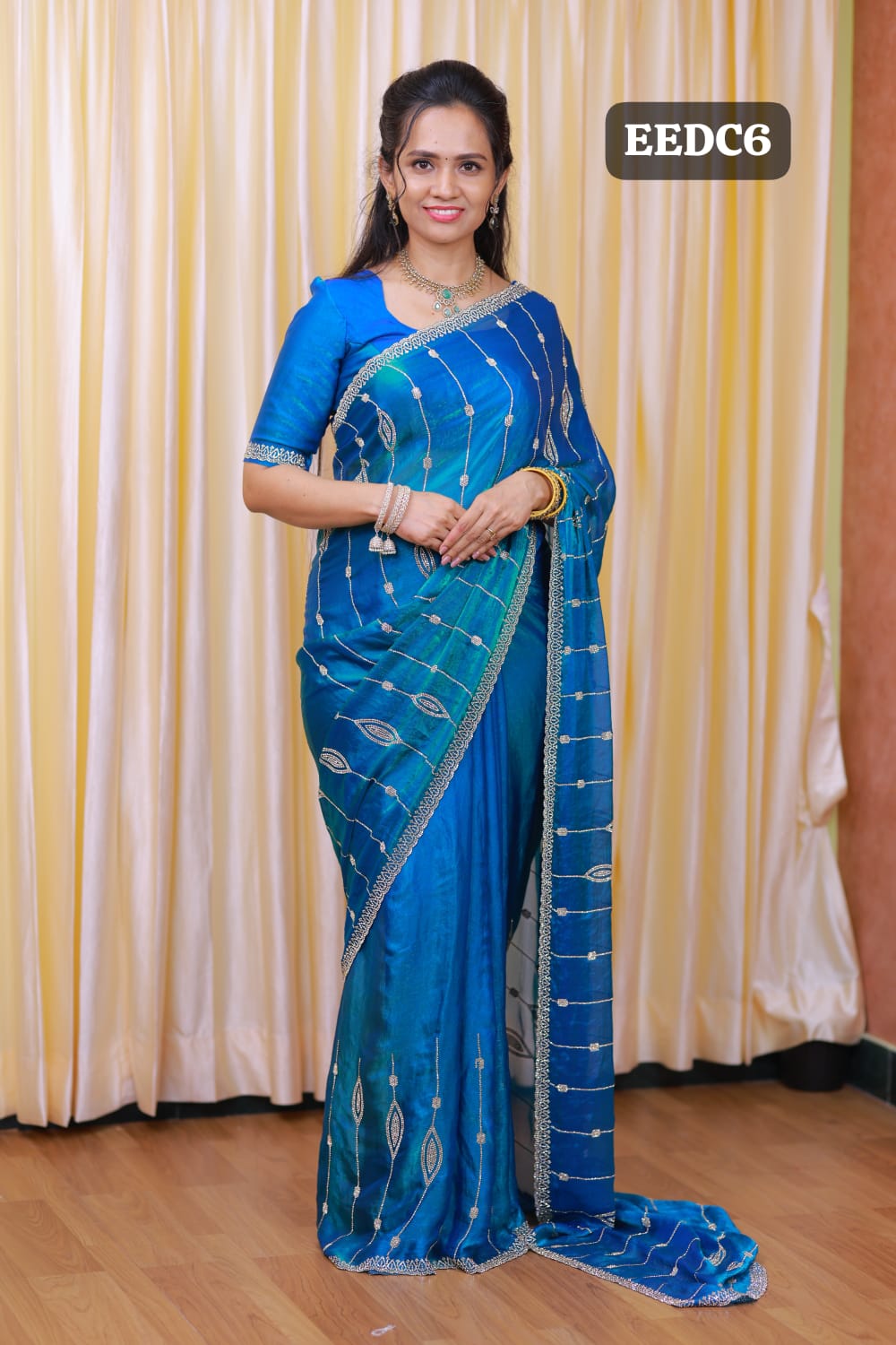 Premium space silk saree with real stone work . Perfect for reception function🎁