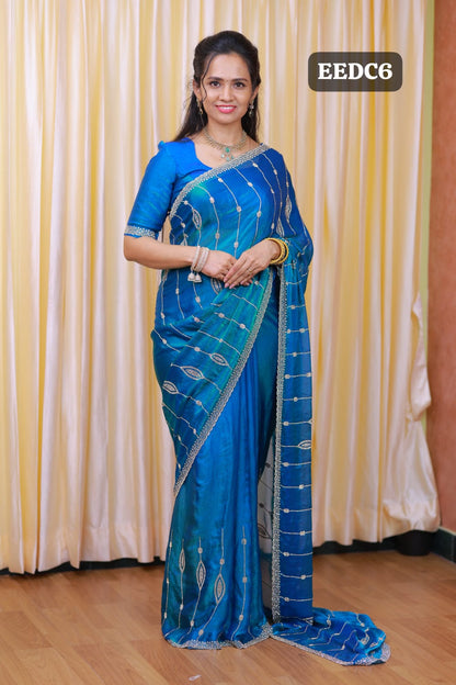 Premium space silk saree with real stone work . Perfect for reception function🎁