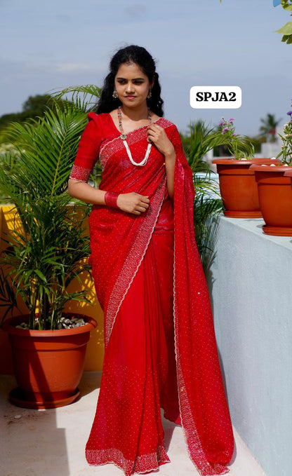Premium space silk sarees with real jarkhan diamond work🥳