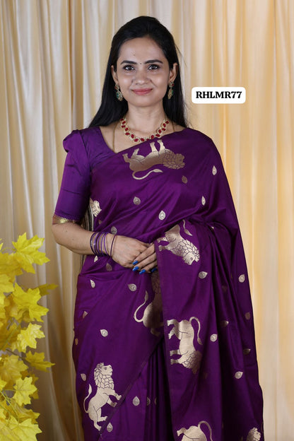 Singapenne saree mulberry soft silk saree with lion design border pichwai style mottif sold❌