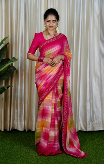 Chiffon stone work saree❌
