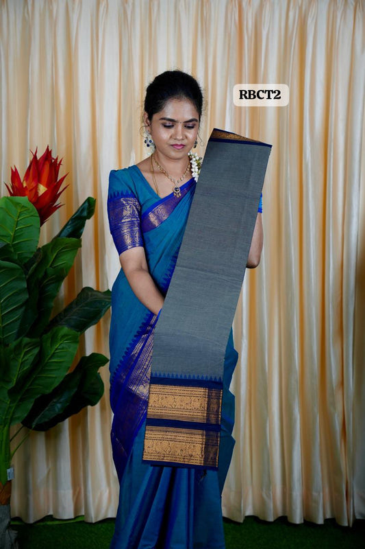 Kanchi Cotton Saree 🥰 😎gray with heavy blue