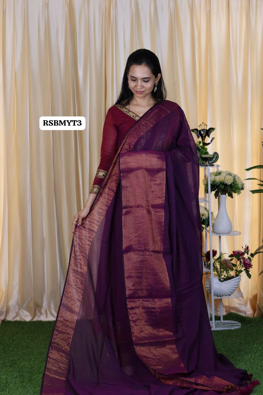 Mul Mul cotton saree light weight with running blouse 👇