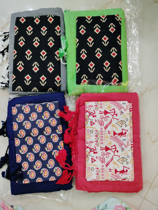 Kadhi cotton saree with kalamkari blouse📷