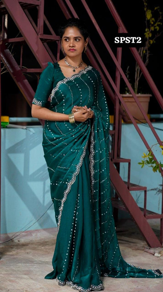 premium space silk with real. Jarkhan diamond work🥳 pre book: Dispatch time 10-15 working days