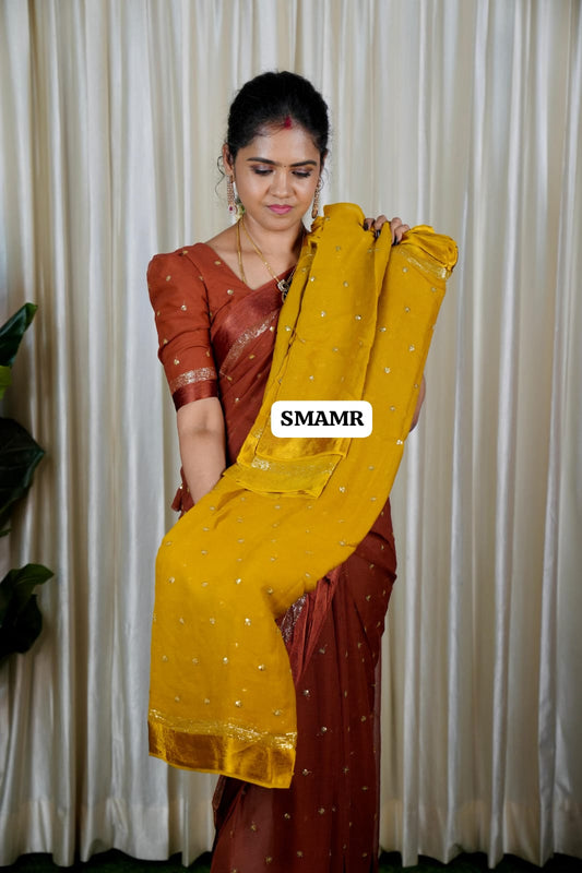 Pure georgette sarees with chumky works🥳