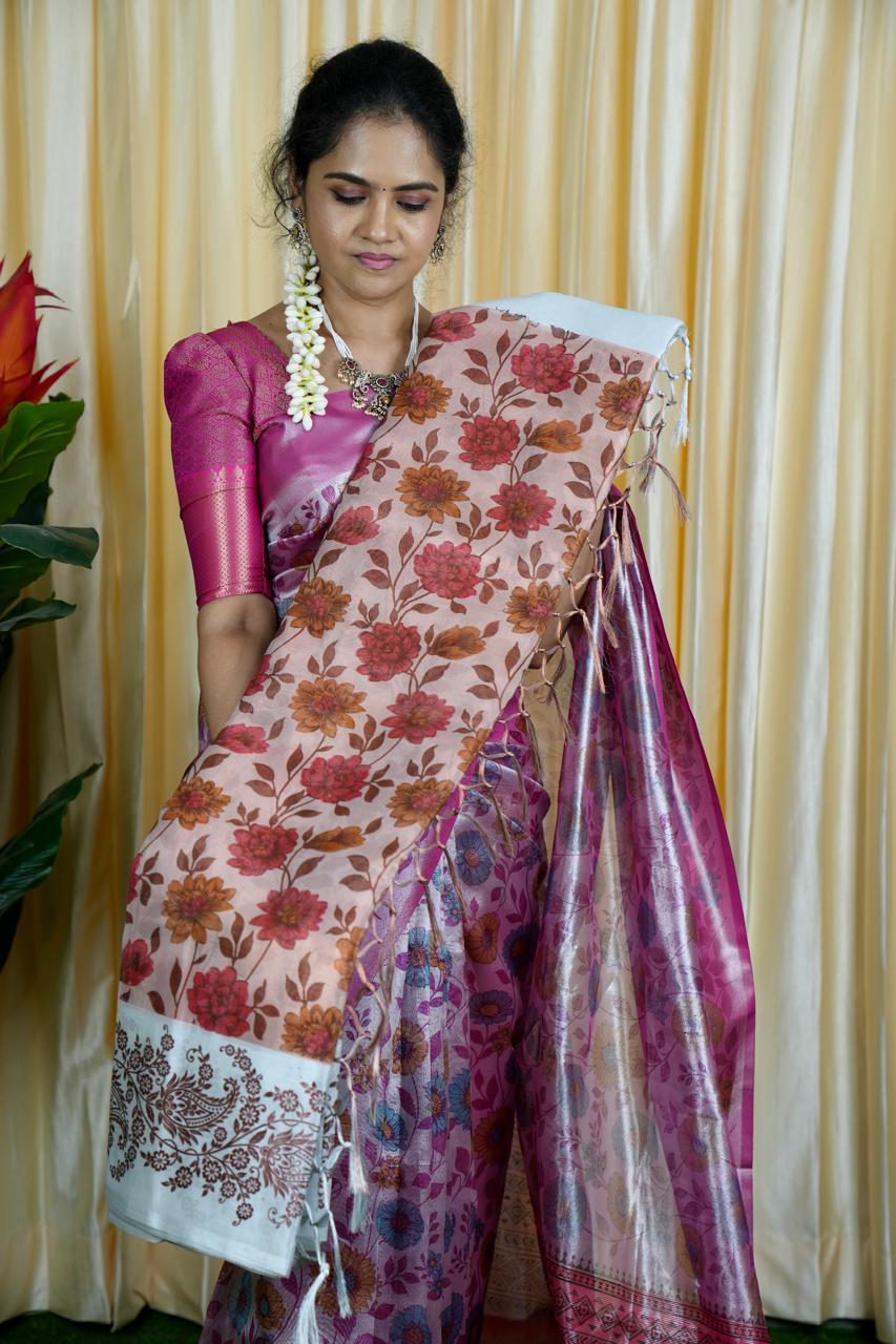 Soft Tissue Floral Printed Saree🥰🥳