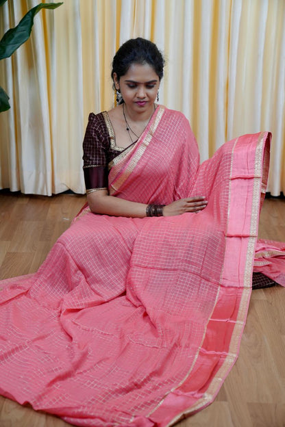 Viscose Georgette saree with zari checks🥳