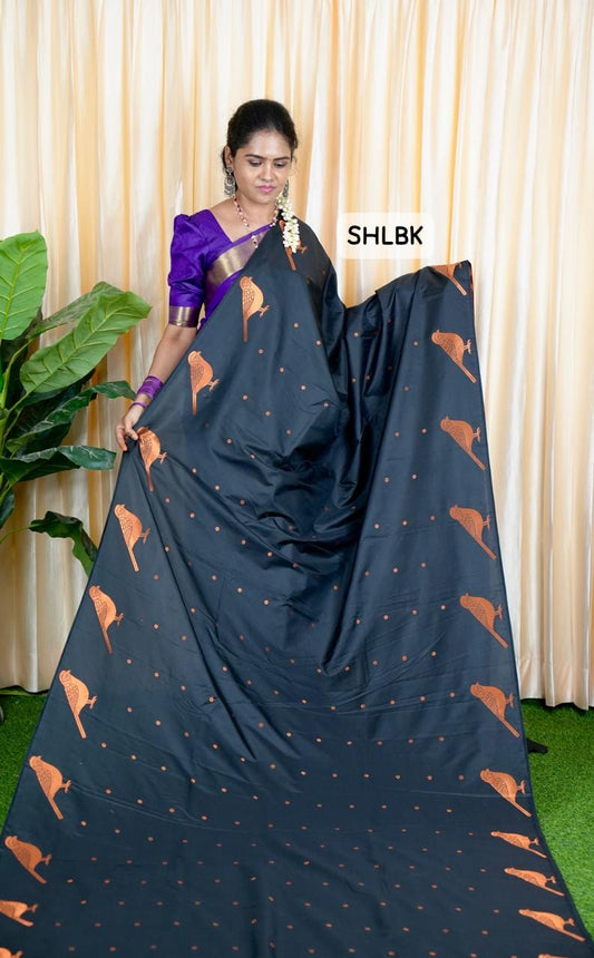 Semi Soft Silk Saree With Bird design🥳