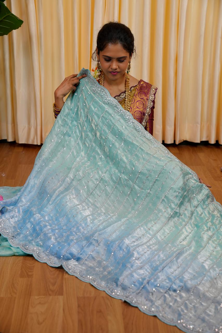 Double shade Space silk saree with sequins work🥰😎🌈