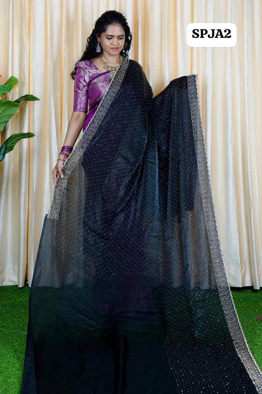 Premium space silk sarees with real jarkhan diamond work🥳