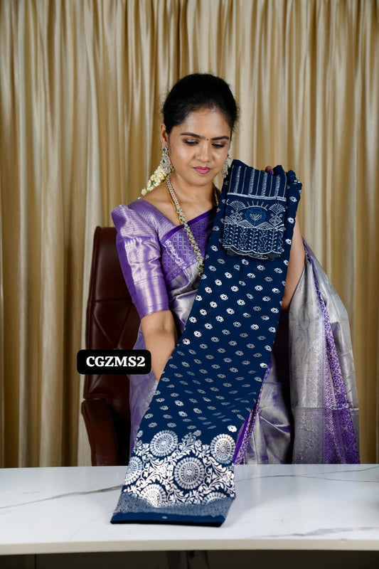 Georgette saree with silver foil print🥳