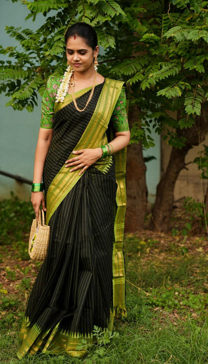 Premium korvai checked Kanchi cotton with running blouse ❌