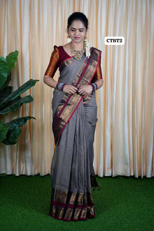 Premium Kanchi Cotton With Buttas/running blouse  under production prebook ❌