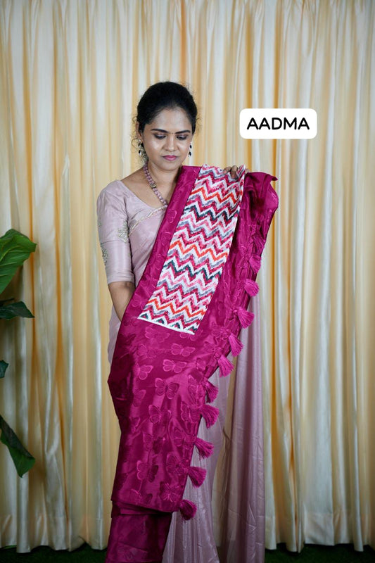 Shiny satin silk saree plus contrast blouse🥳