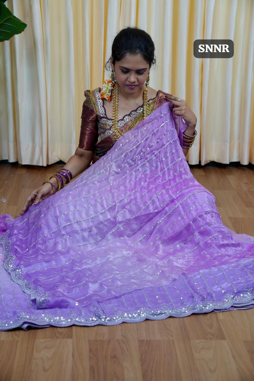Double shade Space silk saree with sequins work🥰😎🌈